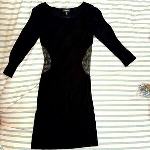 Perfect Bebe mini dress with lace back accentuates the waist. Size S, very Soft